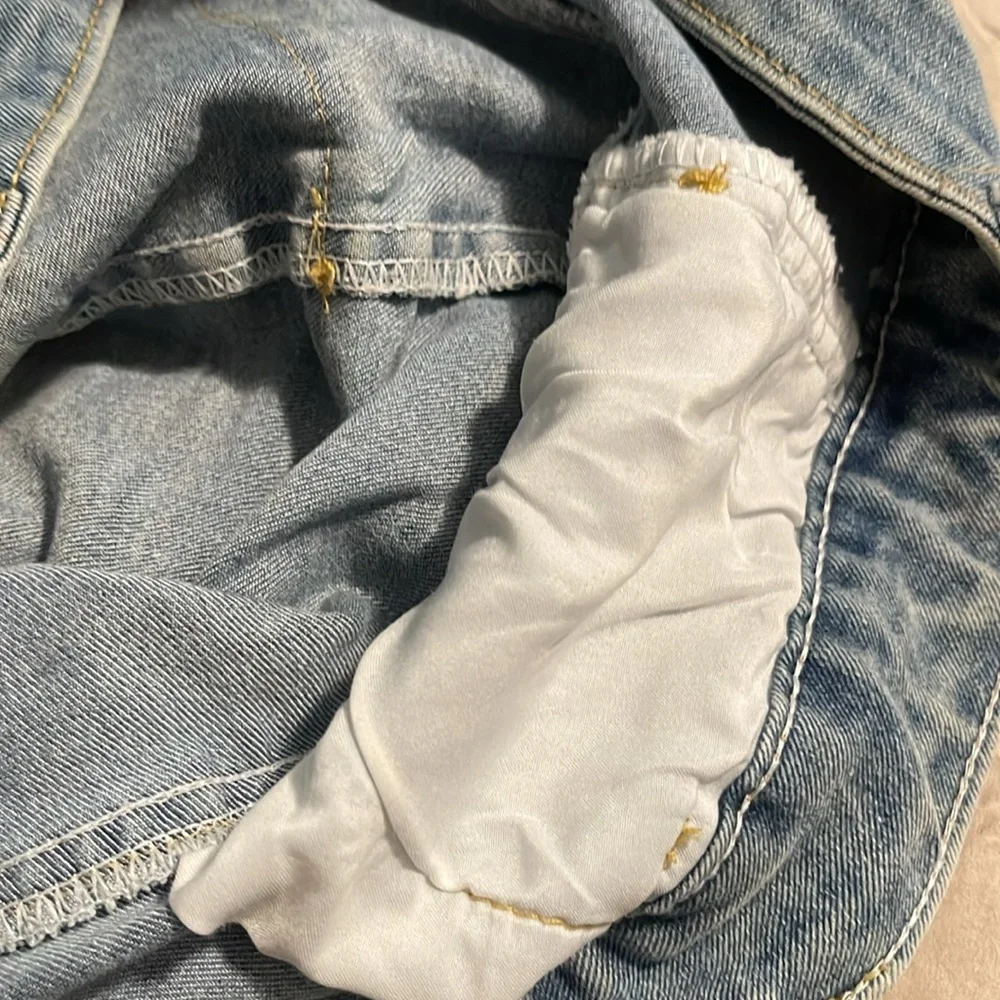 Juniors Denim Skort Size Large Blue Short Tiered Mini Ruffled Bottom - Picture 5 of 8